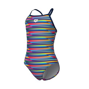 Arena - Girls Racing Stripe Light Drop Back (Multi-Navy-Navy) 